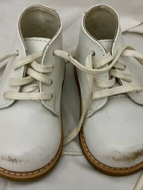 Baby White Leather Lace-Up Walker Shoes with Tan Sole